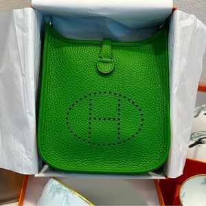 SOLD Hermes Brand New Mini Evelyne Vert Yucca leather cross-body Evelyn bag